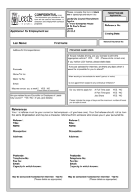 Leeds City Council Employment Application Form