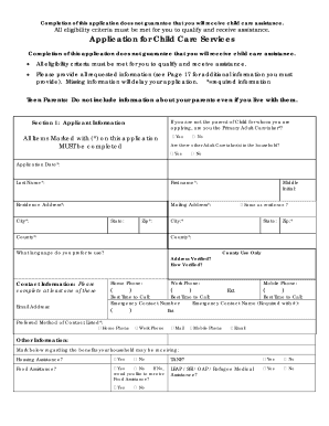 Application for Child Care Services