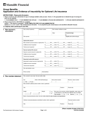 Group Benefits Application and Evidence of Insurability for Optional Life Insurance