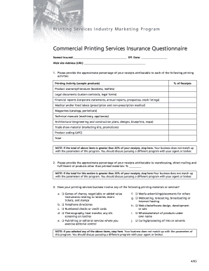 Commercial Printing Services Insurance Questionnaire