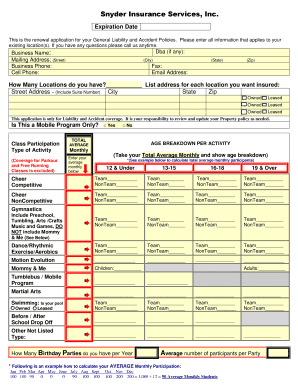 General Liability and Accident Policy Renewal Application
