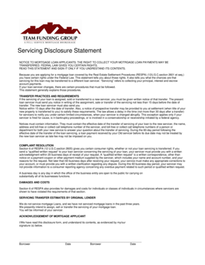 Servicing Disclosure Statement