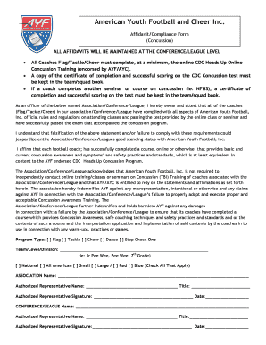 American Youth Football Concussion Compliance Affidavit