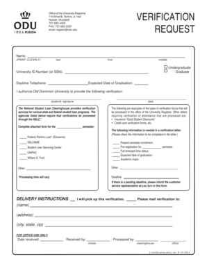 Old Dominion University Verification Request Form