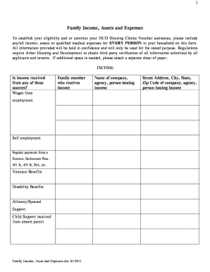 HUD Housing Choice Voucher Income and Expense Form