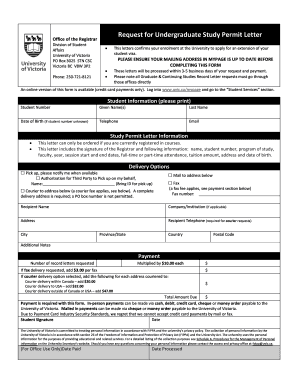 University of Victoria Study Permit Letter Request