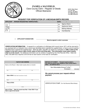 Michigan Birth Record Verification Request