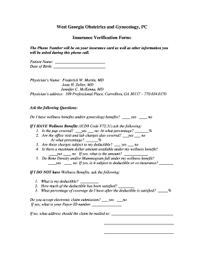 Insurance Verification Form - West Georgia OB/GYN
