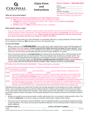Colonial Life Disability or Critical Illness Claim Form