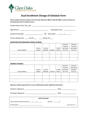 Dual Enrollment Change of Schedule Form