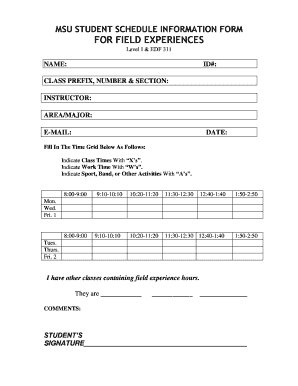 MSU Student Schedule Information Form