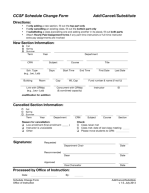 CCSF Schedule Change Form Add Cancel Substitute