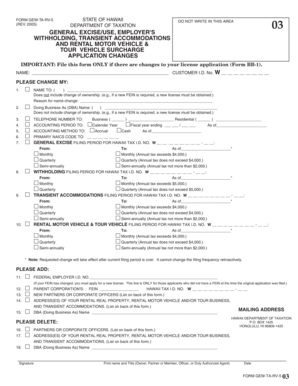 Hawaii Tax Application Changes Form