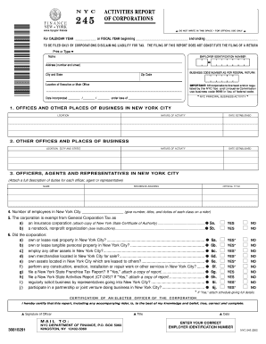 NYC Activities Report for Corporations