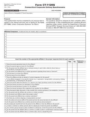 Connecticut Corporate Unitary Questionnaire
