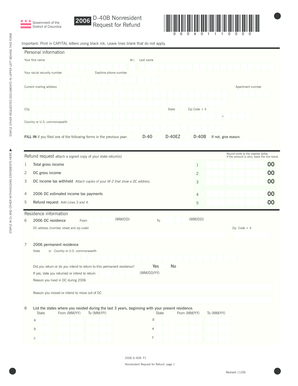 DC Nonresident Request for Refund
