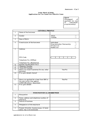 State Bank of India Car Loan Application