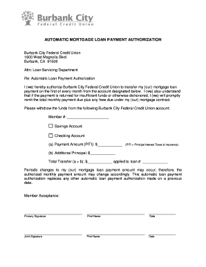 Automatic Mortgage Loan Payment Authorization