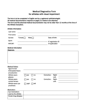 Medical Diagnostics Form for Athletes with Visual Impairment
