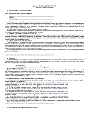 Nevada Durable Power of Attorney for Health Care Decisions