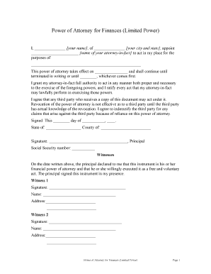 Limited Power of Attorney for Finances