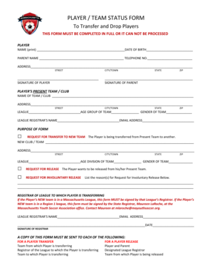 Player Team Status Form