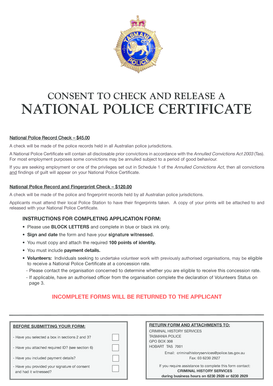 Consent to Check and Release a National Police Certificate