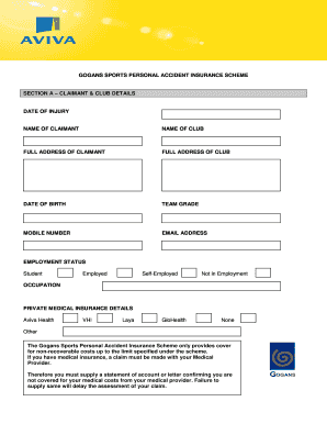Gogans Sports Personal Accident Insurance Claim Form