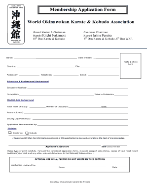 karate application form