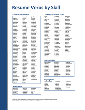 Fillable Online Resume Verbs by Skill Fax Email Print - pdfFiller