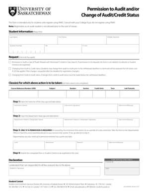 University of Saskatchewan Audit/Credit Status Change Form