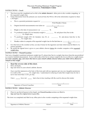 Wisconsin Wrestling Minimum Weight Parental Permission Form