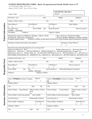 Patient Registration Form - Baylor Occupational and Family Health Center
