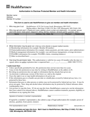 HealthPartners Authorization to Disclose Protected Member and Health Information