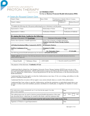 HUPTI Authorization to Use or Disclose PHI