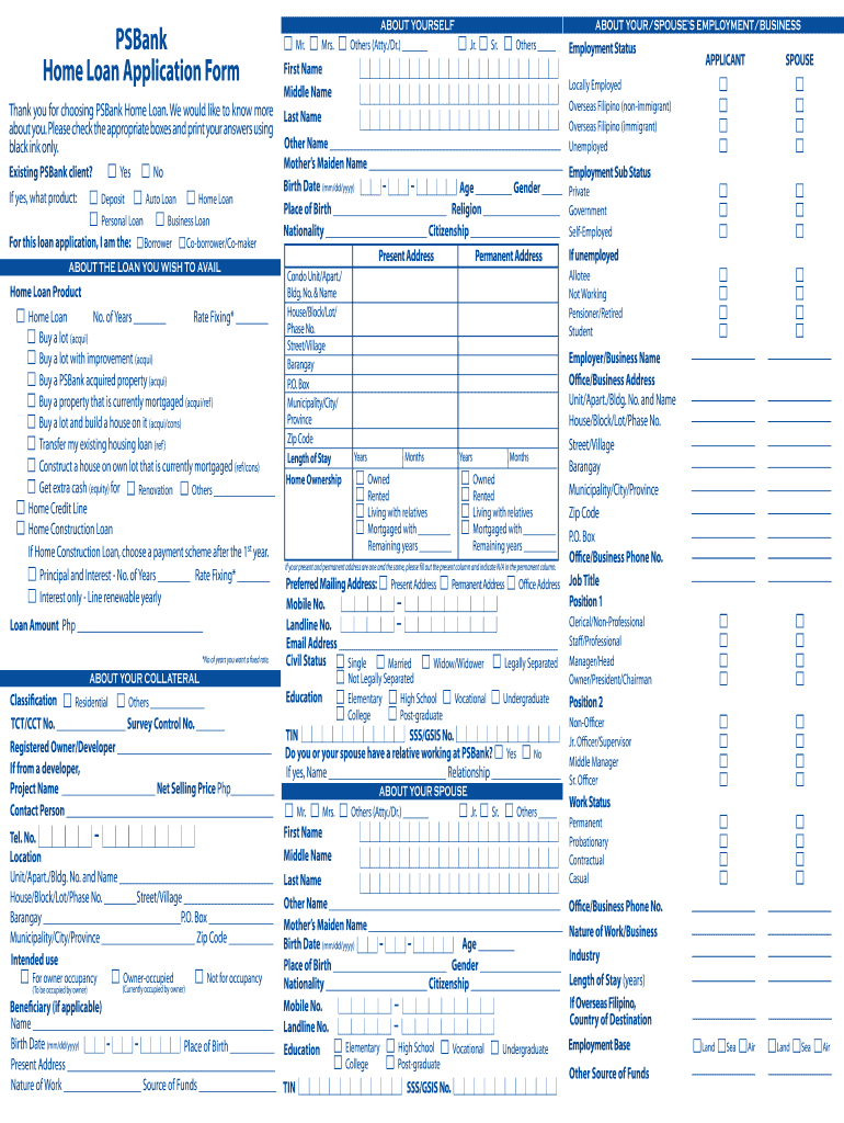 psbank home loan application form Preview on Page 1