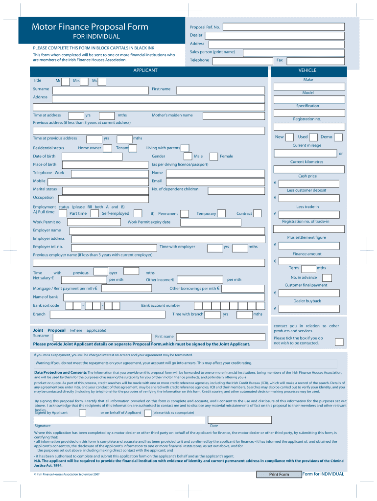 finance proposal form Preview on Page 1.