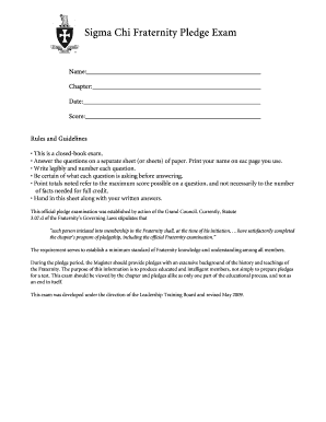 Sigma Chi Fraternity Pledge Exam