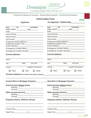 Client Intake Form for Housing Redevelopment