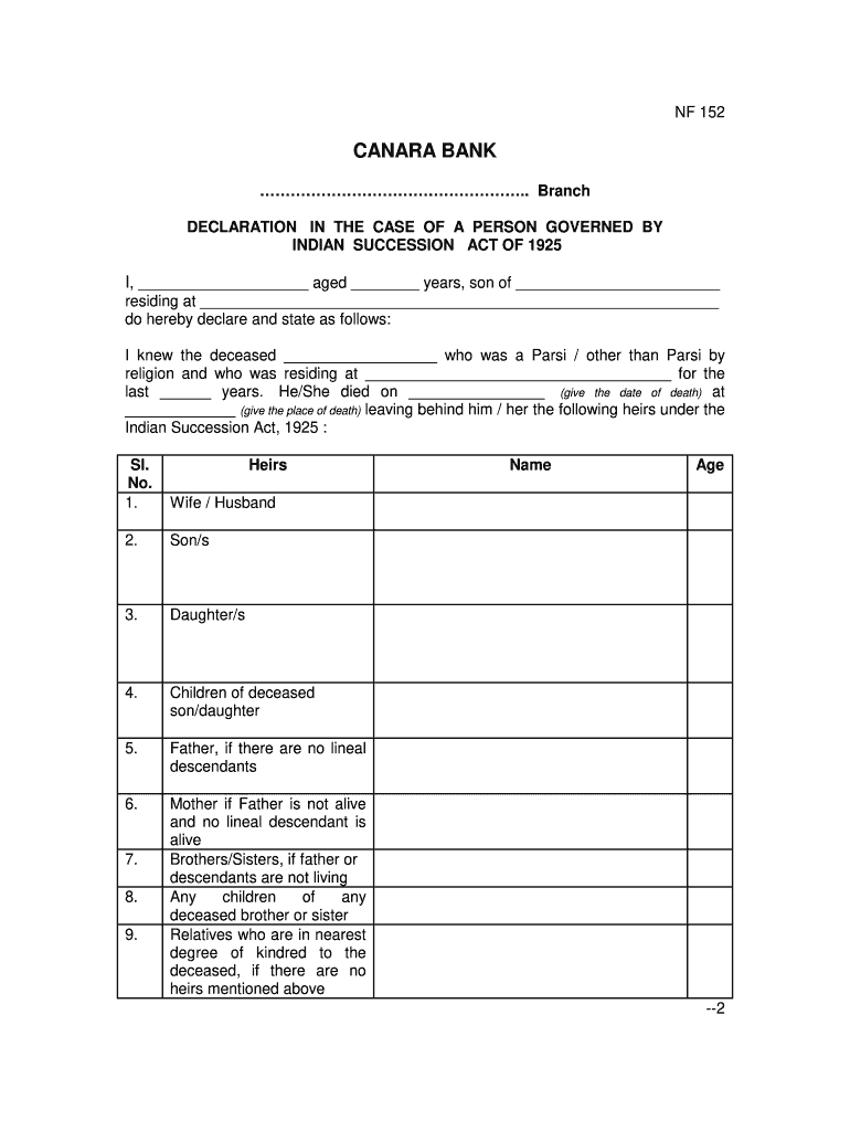 canara bank nominee form Preview on Page 1.