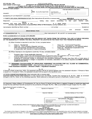 New Jersey Affidavit of Consideration for Use by Buyer