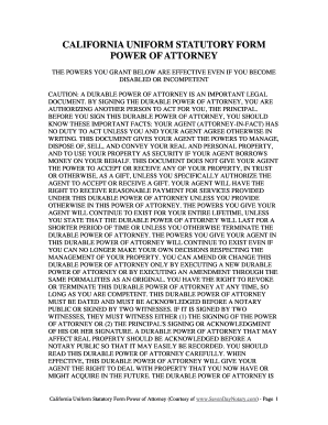 California Uniform Statutory Form Power of Attorney