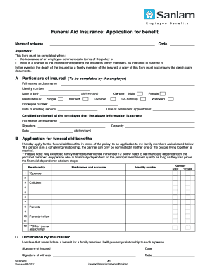 Funeral Aid Insurance Benefit Claim Form