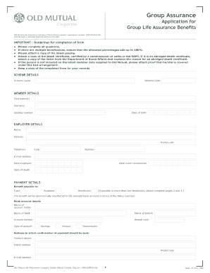 Group Life Assurance Benefits Application