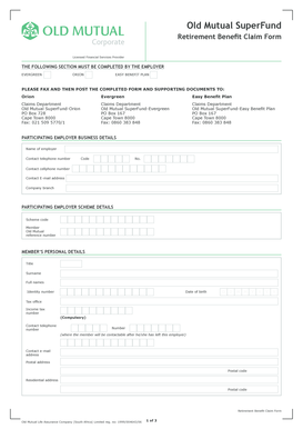 Old Mutual SuperFund Retirement Benefit Claim Form