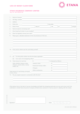 Loss of Money Claim Form