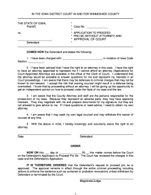 Iowa Pro Se Application and Court Approval