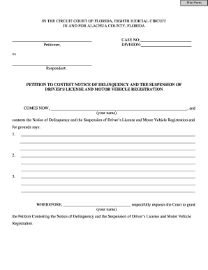 Petition to Contest Notice of Delinquency and Suspension of Driver’s License