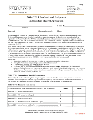 2014-2015 Professional Judgment Independent Student Application