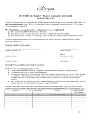 2014-2015 Dependent Student Verification Worksheet